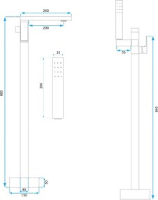 Baterie cada freestanding Rea Tery, negru mat