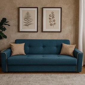 Canapea VERA extensibila, 3 locuri, lada de depozitare, stofa bleumarin + crem, 225x90x90 Bleumarin + Crem, Stofa