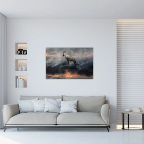 Tablou cu capră de munte în foc (90x60 cm)
