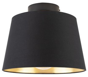 Plafoniera cu abajur din bumbac negru cu auriu 25 cm - Combi Black