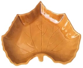 Platou Amber in forma de frunza din ceramica maro 23 cm