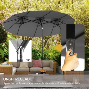 Outsunny Umbrelă de Grădină Dublă Înclinabilă la 45° cu Manivelă si 3 Orificii de Ventilație, 295x152x222 cm, Gri | Aosom Romania