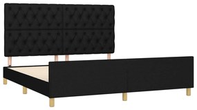 Cadru de pat cu tablie, negru, 160x200 cm, textil Negru, 160 x 200 cm, Design cu nasturi