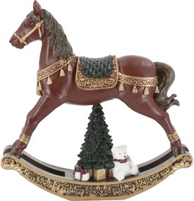 Decorațiune vintage de Crăciun din rășină, pictată manual, „Noël Rocking Horse”, H18,5 cm