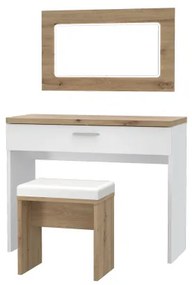Set Masa Toaleta Olinda, Alb Si Stejar Artisan Si Alb Lucios, 100.5 Cm