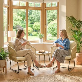 Outsunny Set bistro din ratan 3 piese FSC set mobilier de grădină cu 2 fotolii, masă din lemn cu lamele, perne groase lavabile, cadru din oțel | Aosom Romania