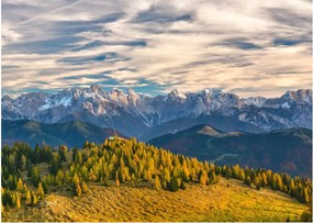 Tablou pe sticlă - panorama montană (70x50 cm)