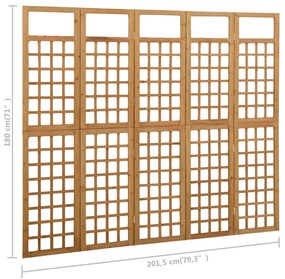Separator camera cu 5 panouri, 201,5x180 cm, nuiele lemn brad 1, 201, 5 x 180 cm