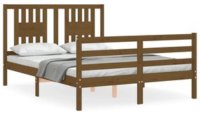 3194544 vidaXL Cadru de pat cu tăblie, dublu mic, maro miere, lemn masiv
