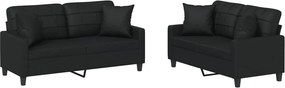 vidaXL Set de canapele cu perne, 2 piese, negru, piele ecologică