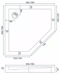 Cabina dus cu cadita pentagonala Rea Diamond cu usa batanta 90x90 negru