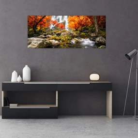 Tablou - Cascade în peisaj de toamnă, portocaliu (120x50 cm)