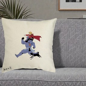 Perna Personalizata Fullmetal Alchemist Edward si Alphonse, 40x40 cm, Ecru, Husa Detasabila, Perna Inclusa, BEKZ®