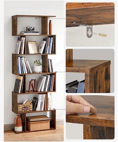 Vasagle Raft/etajeră pentru cărți PRESTON, 70x24x190,5cm, maro