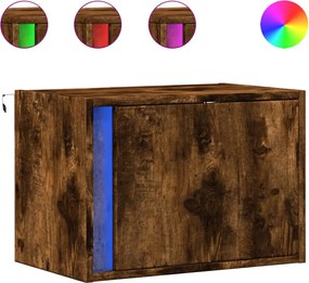vidaXL Noptiere montate pe perete cu lumini LED, 2 buc.,stejar fumuriu