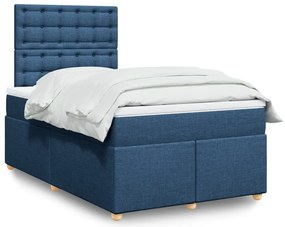 vidaXL Pat box spring cu saltea, albastru, 120x200 cm, textil
