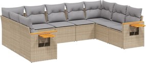 vidaXL Set canapele de grădină, 9 piese, cu perne, bej, poliratan
