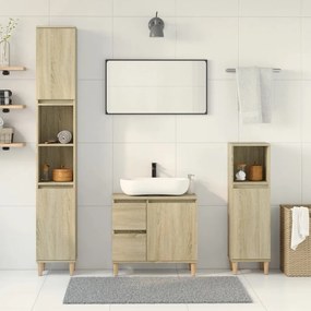 vidaXL Set mobilier de baie, 3 piese, stejar sonoma, lemn prelucrat