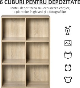 HOMCOM Bibliotecă Modernă cu 6 Cuburi, 65.5x30x97.5 cm, Culoare Stejar | Aosom Romania