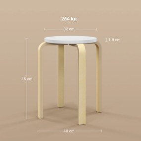 HOMCOM Set de Scaune Stivuibile pentru 4 Persoane, Scaune Moderne de Stivuire, Scaune Rotunde fără Spate, 40x40x45 cm, Lemn Natural | Aosom Romania