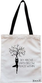 Sacosa de Panza pentru Cumparaturi, Geanta Tote, Yoga Sky above earth peace within, Cu fermoar, 38x34.5 cm, Alba, BEKZ®