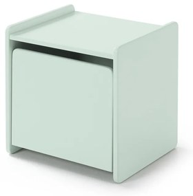 Set KIDDY în verde mentă format dintr-un Pat copii (90x200), noptieră, 2 rafturi de perete (45 și 65 cm), bară de siguranță și cutie de jucării.