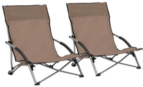 vidaXL Scaune de plajă pliante, 2 buc., gri taupe, material textil