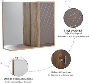 HOMCOM Dulapior Suspendat Baie cu Oglindă Raft Reglabil Design Modern Gri și Stejar | Aosom Romania