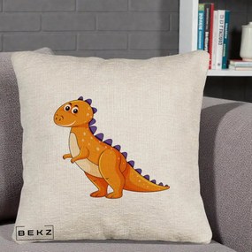Perna Decorativa T-Rex Portocaliu, 40x40 cm, Bej Canapea, Husa Detasabila, Perna Inclusa, BEKZ®