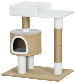 PawHut Copac zgâriat Copac de pisici cu casă de pisici, 1 casă de pisici, 1 pat, 70 cm x 49 cm x 79 cm, Natur + Alb | Aosom Romania
