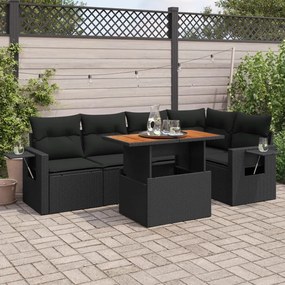 3327149 vidaXL Set mobilier de grădină cu perne, 6 piese, negru, poliratan