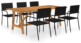 3068833 vidaXL Set mobilier de grădină, 7 piese, negru