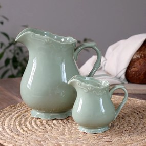 Carafă din porțelan verde mentă, H18 cm, model dantelă în relief, „Provence"