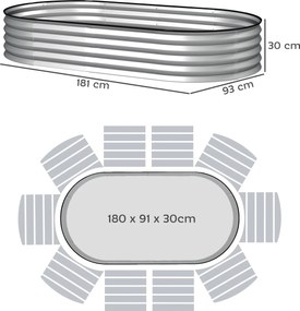 Outsunny Jardinieră ridicată din oțel galvanizat pat de grădină bordură cauciuc 181 x 93 x 30 cm argintiu | Aosom Romania