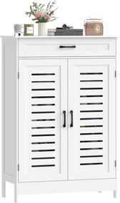 HOMCOM Dulap pentru Încălțăminte cu Uși cu Lamele Sertar și Rafturi Reglabile pentru 20 Perechi 78x37x115,8 cm Alb | Aosom Romania