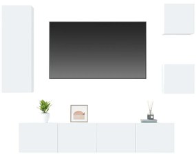 Set dulap TV, 5 piese, alb extralucios, lemn prelucrat 5, Alb foarte lucios, 80 x 30 x 30 cm
