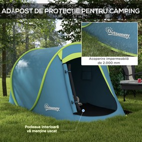 Outsunny Cort Camping Impermeabil, Cort Pop-Up cu Accesorii și Geantă de Transport, 245x148x105 cm, Albastru | Aosom Romania