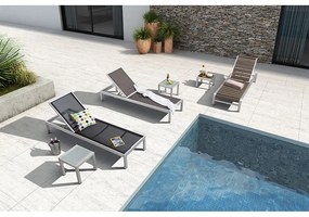 Masuta sezlong Lux Raven, 40x40x36 cm, cadru aluminiu slefuit, blat sticla securizata 5 mm
