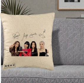 Perna Personalizata K-pop BLACKPINK Semnaturi, 40x40 cm, Bej, Husa Detasabila, Perna Inclusa, BEKZ®