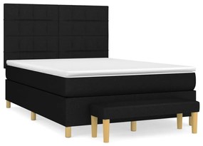 Pat box spring cu saltea, negru, 140x190 cm, textil Negru, 140 x 190 cm, Cu blocuri patrate