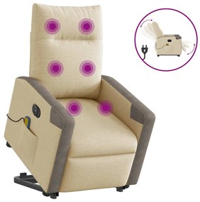 vidaXL Fotoliu electric de masaj rabatabil cu ridicare, crem, textil