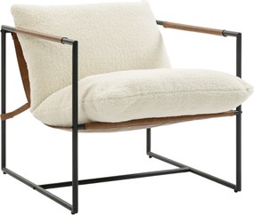 HOMCOM Fotoliu de salon, fotoliu auxiliar tapițat în țesătură bouclette, șezut lat și structură din oțel, 77x91x80cm, crem | Aosom Romania