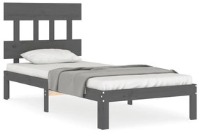 3193583 vidaXL Cadru de pat cu tăblie, gri, 90x200 cm, lemn masiv