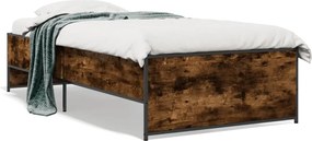 vidaXL Cadru de pat, stejar fumuriu, 90x200cm, lemn prelucrat și metal