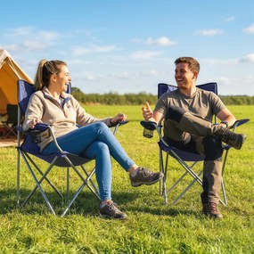 Outsunny Set de 2 scaune de camping pliabile cu suport pentru pahar, husă de transport, spătar înalt, 88x57x97cm, Albastru închis | Aosom Romania