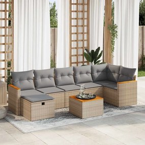 vidaXL Set canapele de grădină, 8 piese, cu perne, bej, poliratan