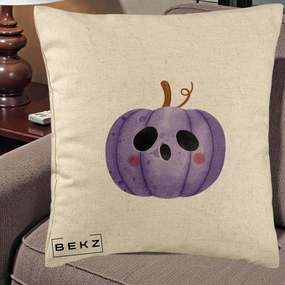 Perna Decorativa Dovleac Halloween Mov Kawaii, 40x40 cm, Bej, Husa Detasabila, Perna Inclusa, BEKZ®