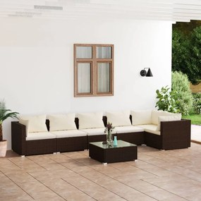 3101722 vidaXL Set mobilier de grădină cu perne, 7 piese, maro, poliratan