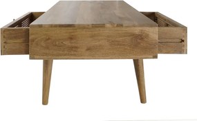 Măsuță de cafea dreptunghiulară din lemn de mango și ratan, natur, cu 4 sertare și picioare înclinate, 46 x 115 x 60 cm, „Ravena” – Ethnic Collections