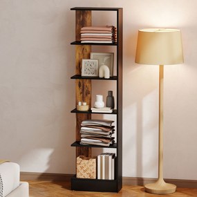 HOMCOM Raft Îngust cu 5 Etajere, Raft Economisitor de Spațiu Modern din Lemn, Bibliotecă pentru Baie, Living, Dormitor, Birou, 45x21x170 cm, Maro Rustic | Aosom Romania